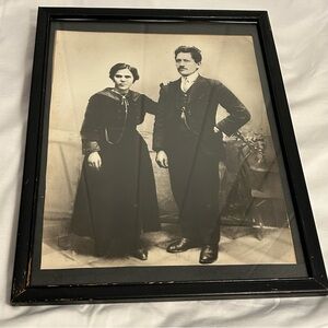 Antique framed photograph couple Studio Portrait 1900s man woman vintage photo
